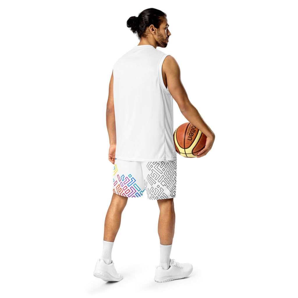 Men's Premium Mesh Shorts (Color Blocks) White
